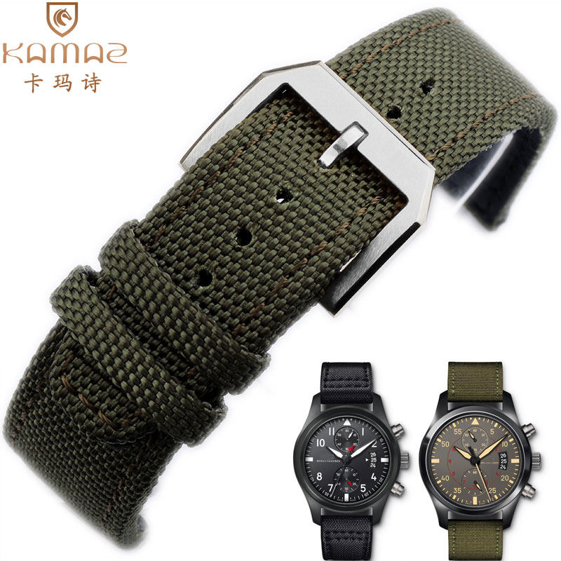 卡玛诗尼龙手表带 帆布代用万国真皮飞行员 葡萄牙柏涛菲诺配件男