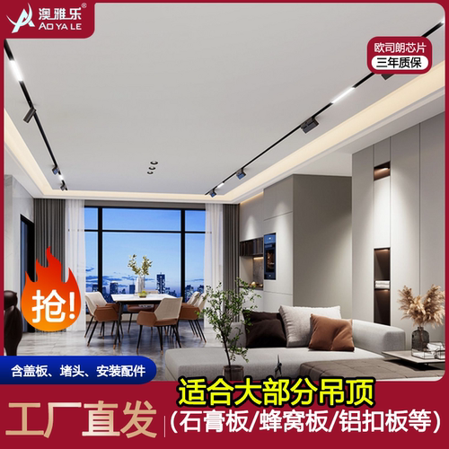 蜂窝大板集成吊顶铝扣板专用磁吸轨道灯嵌入式暗装预埋客厅无主灯