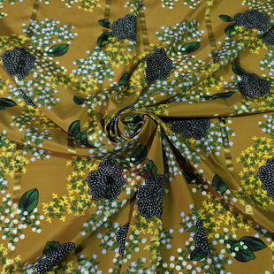 缎条弹力真丝双绉田园风格 印花布料桑蚕丝活泼优雅衬衣连衣裙面料