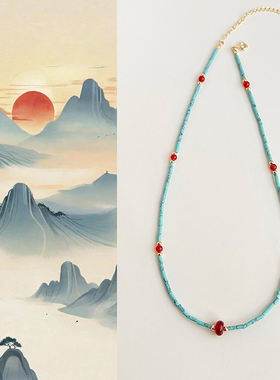 新中式绿松石南红玛瑙手链项链锁骨链小众民族风度假手饰闺蜜礼物