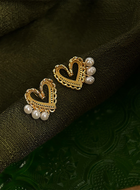 爱心耳环5A级天然淡水珍珠耳钉银针气质百搭小众轻奢耳饰镀18k金