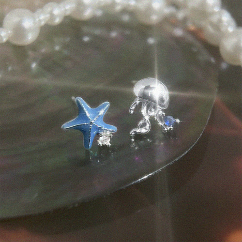 随视觉蓝色海星水母耳钉海洋风