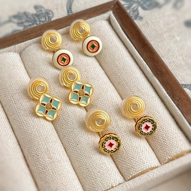 随视觉复古珐琅滴油铜钱耳饰耳夹