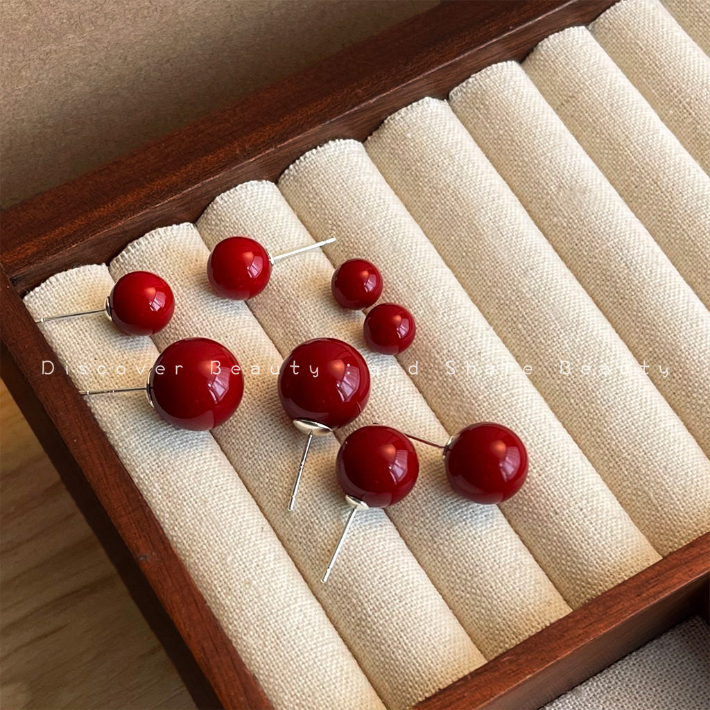 复古显白酒红豆豆珍珠耳钉圣诞节新年氛围感小众气质百搭耳环高级,饰品/流行首饰/时尚饰品新,耳钉,淘宝优惠券,粉丝福利购,淘宝优惠卷