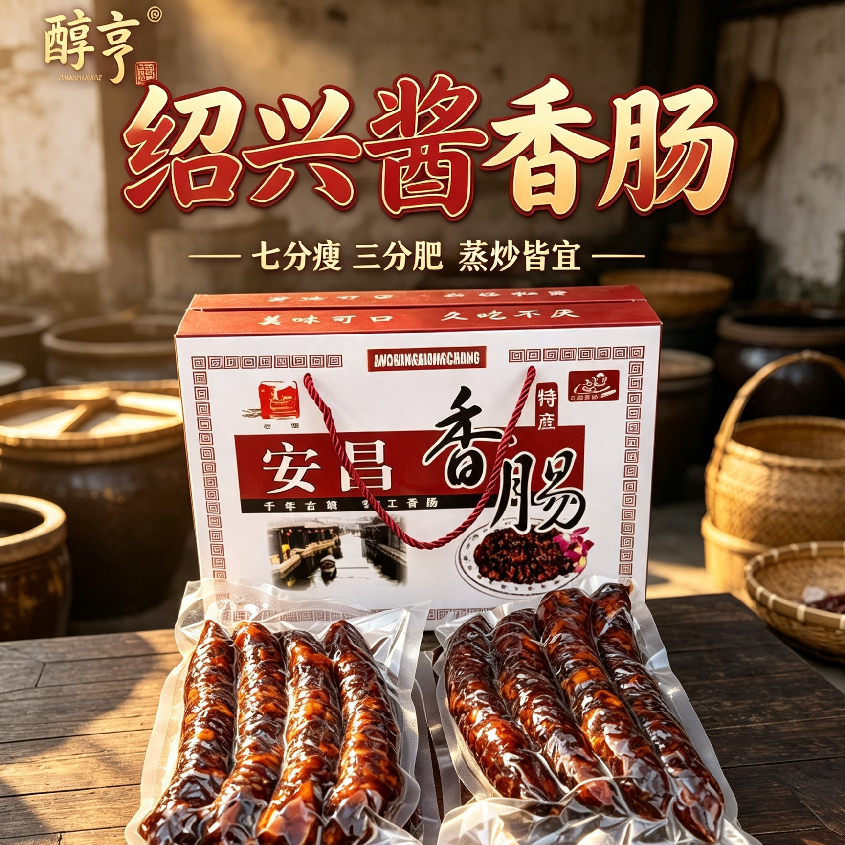 正宗绍兴安昌香肠腊肠特产酱香 纯猪肉农家手工风干 年货500g