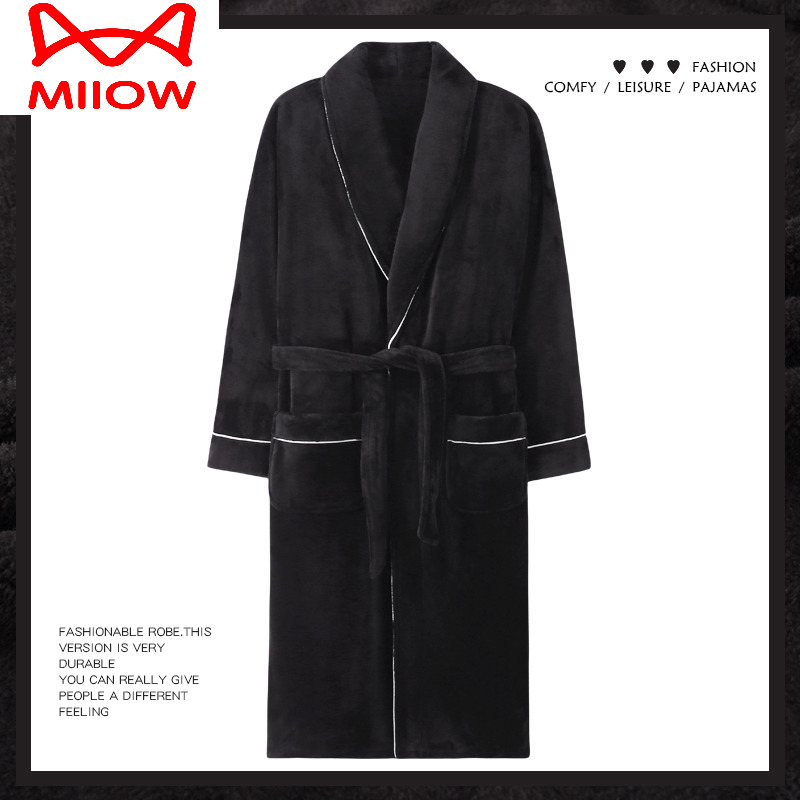 家居服冬季法兰绒睡袍猫人男