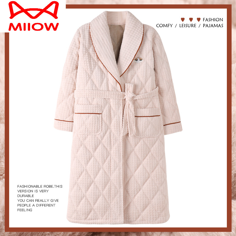 加厚加绒珊瑚绒睡袍猫人女士