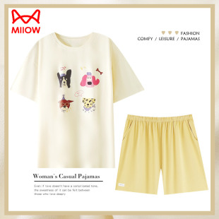 2026新款 猫人睡衣女夏季 薄款 短裤 夏天可爱卡通家居服 纯棉短袖