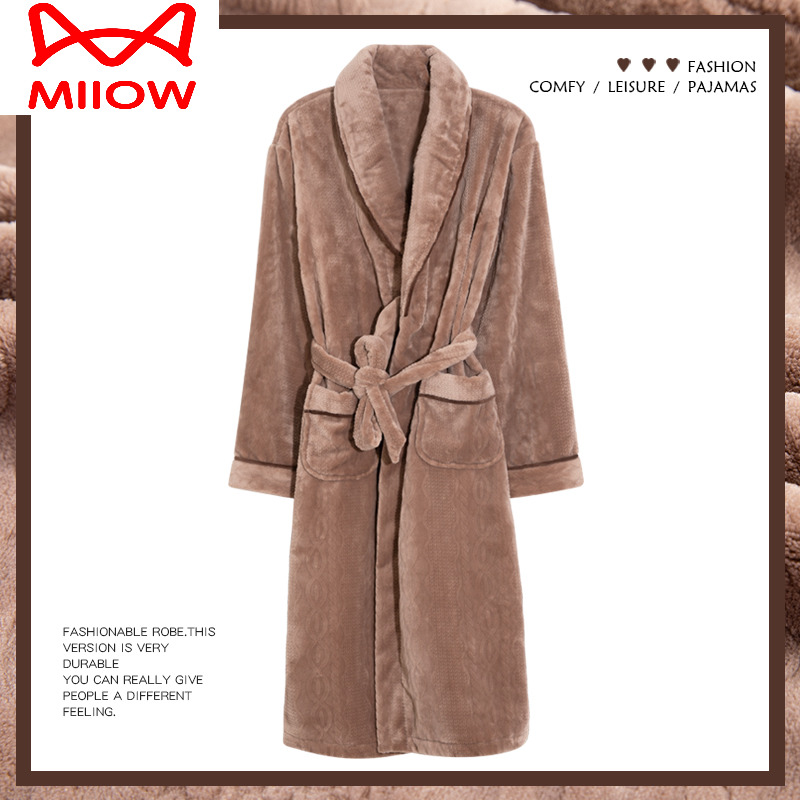 猫人男士睡袍冬季保暖法兰绒