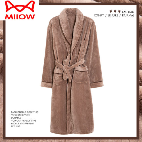 猫人男士睡袍冬季保暖法兰绒