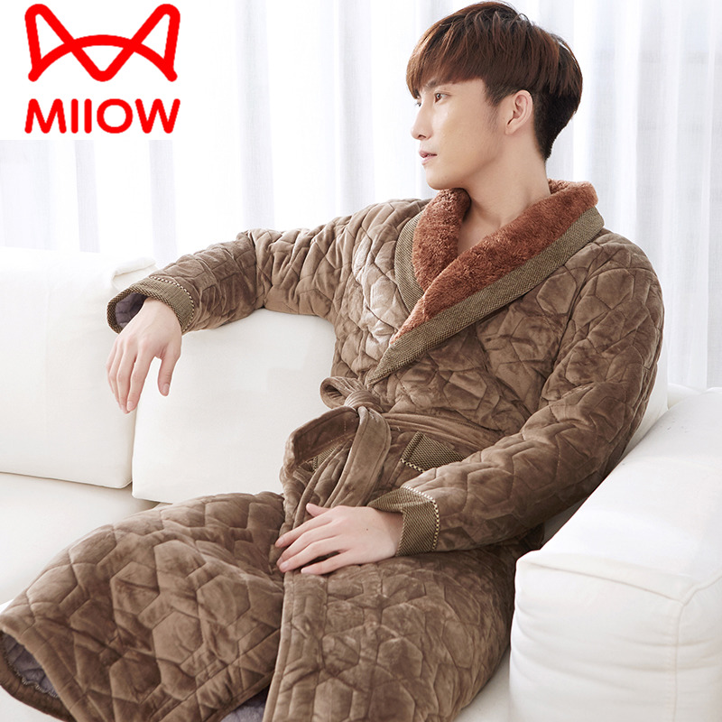 猫人加长款三层夹棉保暖浴袍