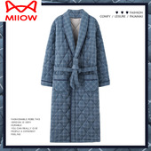 猫人睡袍男士 秋冬三层加厚纯棉睡衣夹棉全棉保暖冬季 浴袍浴衣