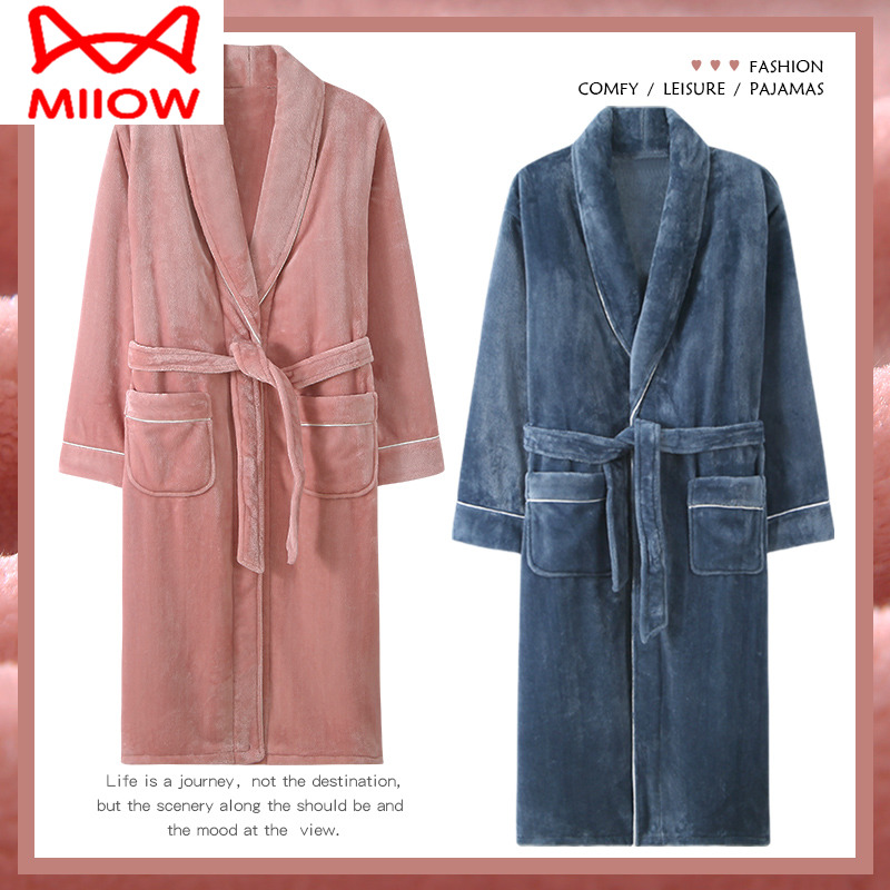 家居服法兰绒睡袍猫人情侣