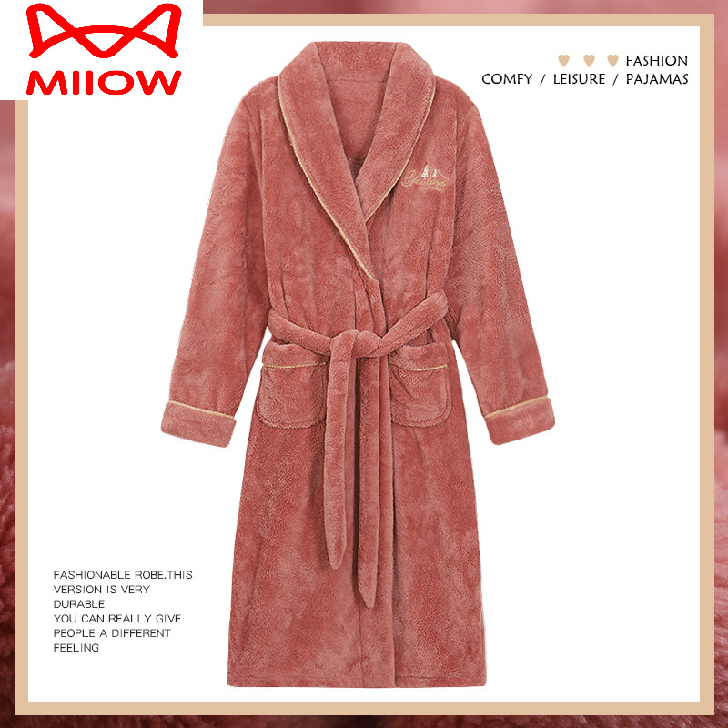 猫人女士冬款保暖法兰绒睡袍