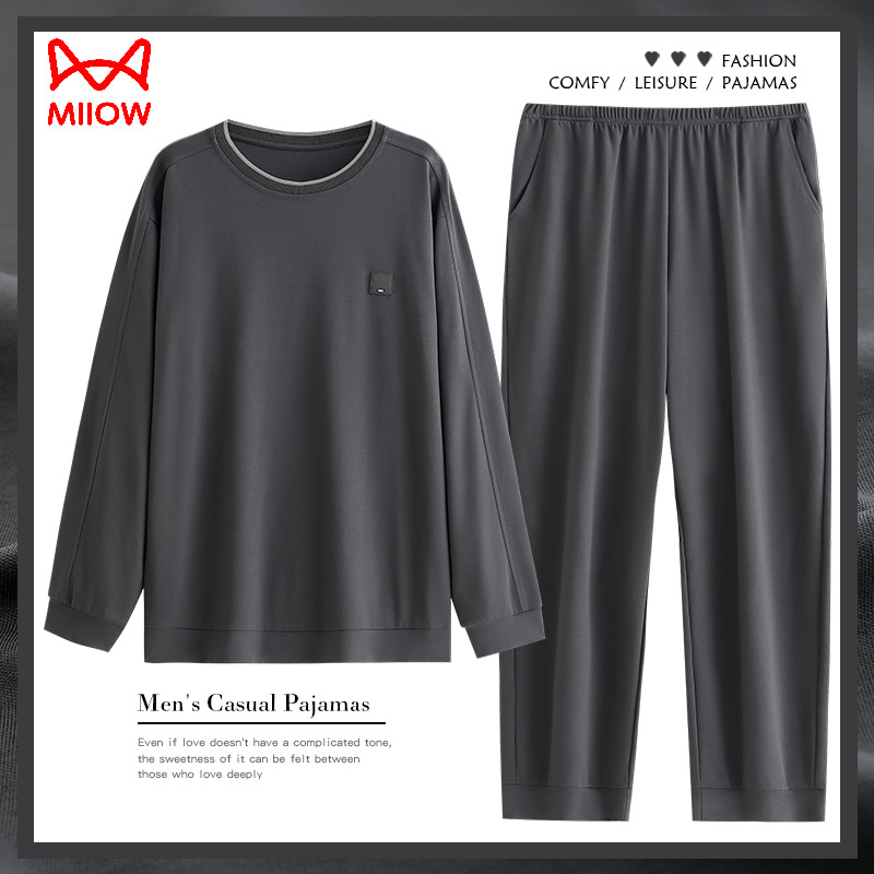 春秋款家居服纯棉睡衣猫人男