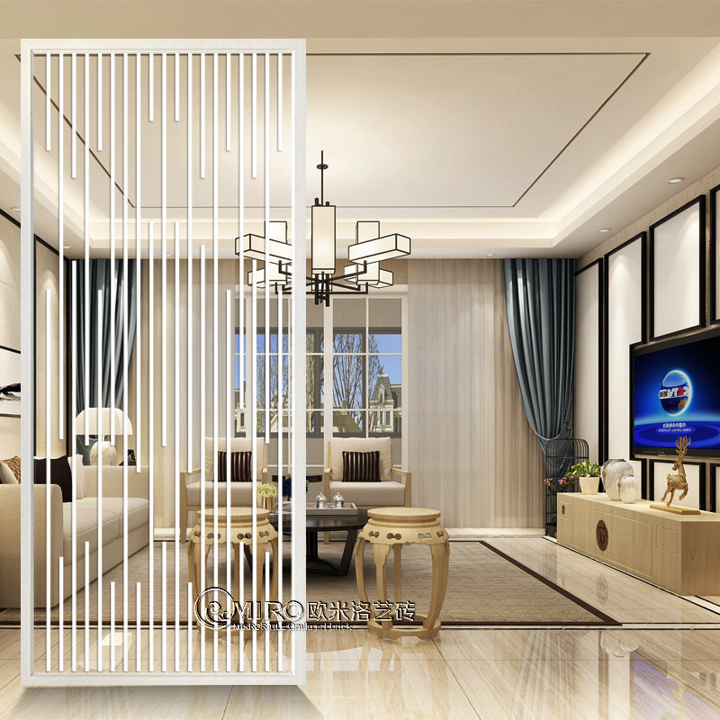 现代简约艺术玻璃隔断屏风钢化客厅入户磨砂透光镂空效果竖纹轻奢