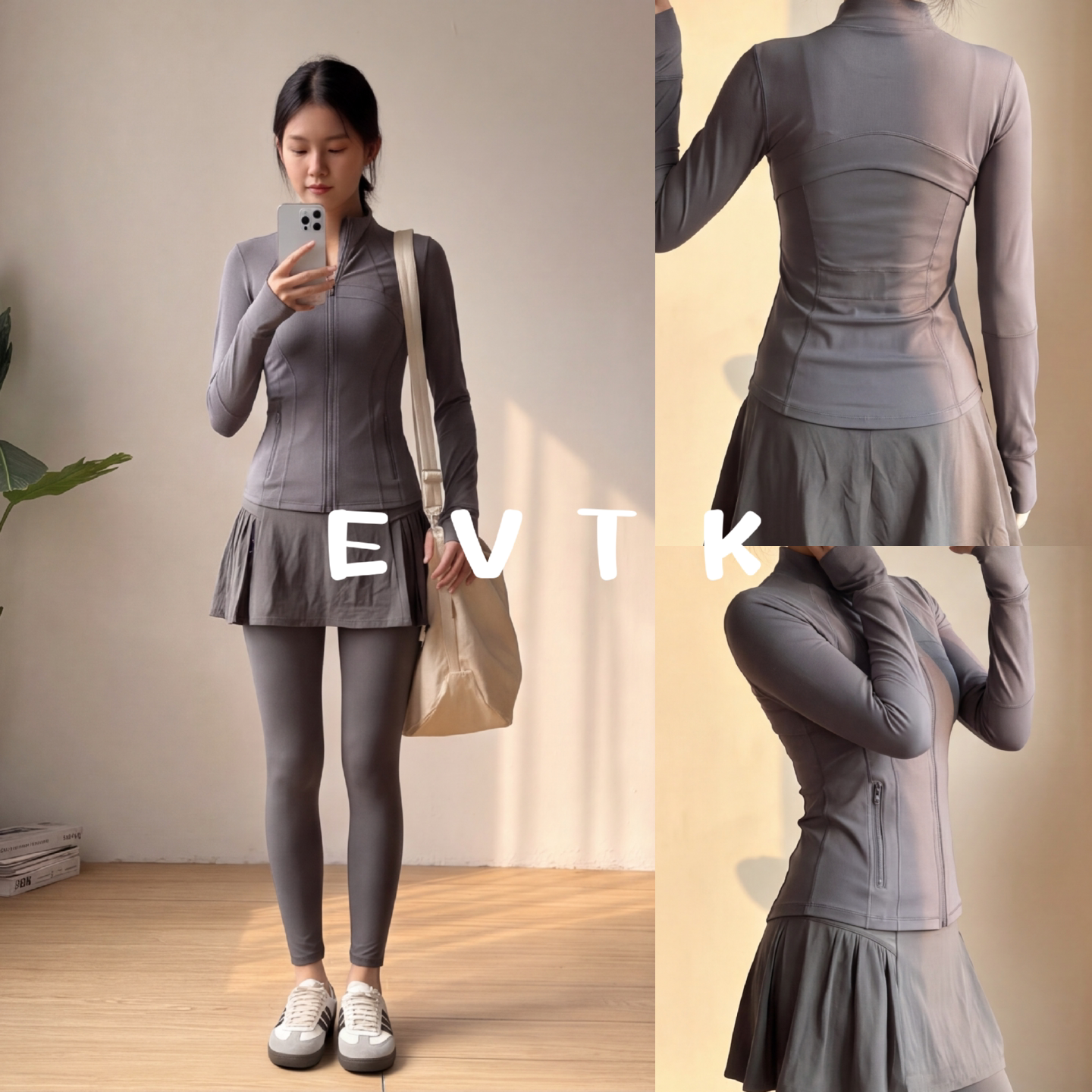 新款女舞蹈服带拇指孔长袖套装高弹裸感吸湿速干假两件裙裤练功服