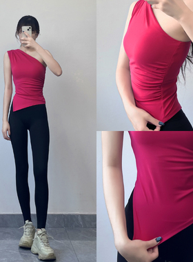 瑜伽服女2026新款秋健身房锻炼斜肩上衣普拉提运动速干羽毛球背心