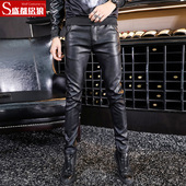 pu皮裤 韩版 男士 秋冬季 修身 加绒加厚保暖休闲裤 机车防风紧身小脚裤