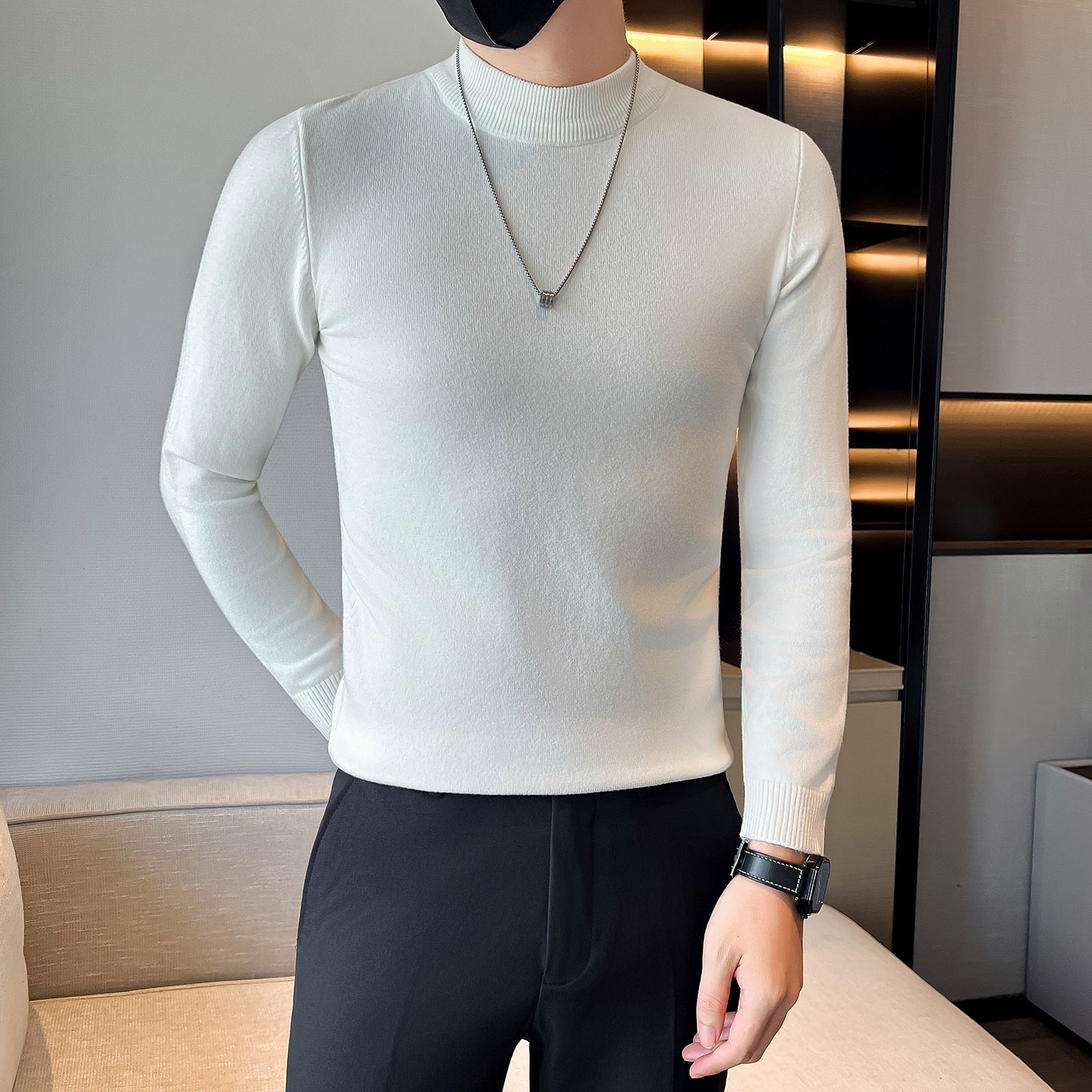 半高领男士针织打底衫秋冬季毛衣男款2025新款高级感内搭长袖t恤