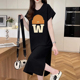 纯棉过膝长裙时尚 2025新款 宽松休闲T恤裙女孕妇连衣裙 夏款 孕妇装