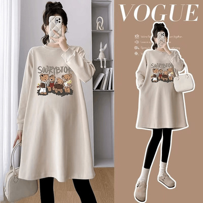 孕妇秋冬装加绒2025新款时尚洋气慵懒小个子卫衣连衣裙遮肚子上衣