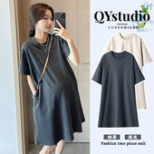 不显怀上衣宽松小个子t恤裙夏季 孕妇夏装 韩版 时尚 连衣裙2025新款