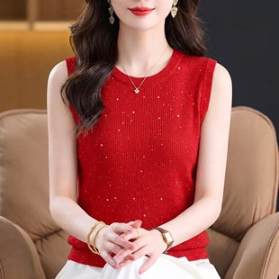 2026新款冰丝螺纹满天星女款夏季宽松显瘦无袖外穿打底吊带背心女
