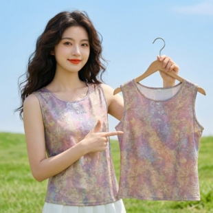 清仓捡漏~夏季印花女装专柜高档吊带上衣背心修身遮肉百搭上衣潮