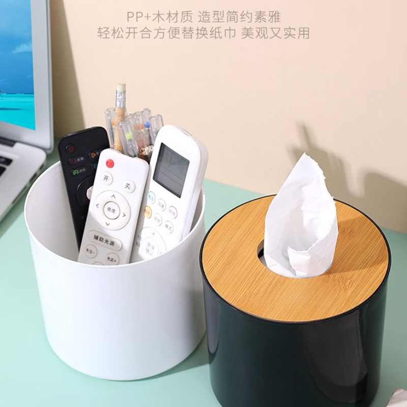简约圆桶纸巾盒创意餐巾纸抽盒卷筒纸抽纸盒圆形复合板盖子纸巾盒