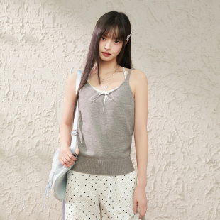 美式 外穿短款 辣妹上衣 Prince大露背毛织灰色吊带背心女夏季 King