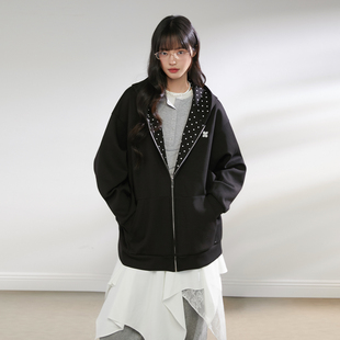 撞色波点印花开衫 新款 连帽卫衣外套情侣拉链上衣 Prince春季 King