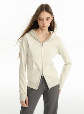 King Prince美式双拉链连帽开衫卫衣外套女春秋修身显瘦瑜伽上衣