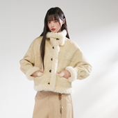 短款 King Prince麂皮拼接羊羔毛外套女冬季 加厚皮毛一体上衣女