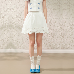 King 蓬蓬裙 Prince学院风白色A字半身裙女高腰镂空短裙少女夏季