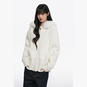 King Prince慵懒风温柔连帽毛领针织开衫 女秋冬毛领连帽毛衣外套