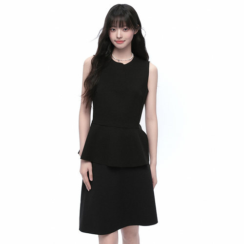 King Prince无袖收腰荷叶衣摆背心女新款伞裙半身裙黑色套装女夏