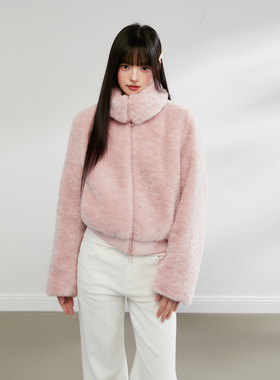 King Prince环保毛立领保暖皮草短外套女冬季保暖显瘦上衣