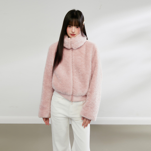 King 保暖显瘦上衣 Prince环保毛立领保暖皮草短外套女冬季