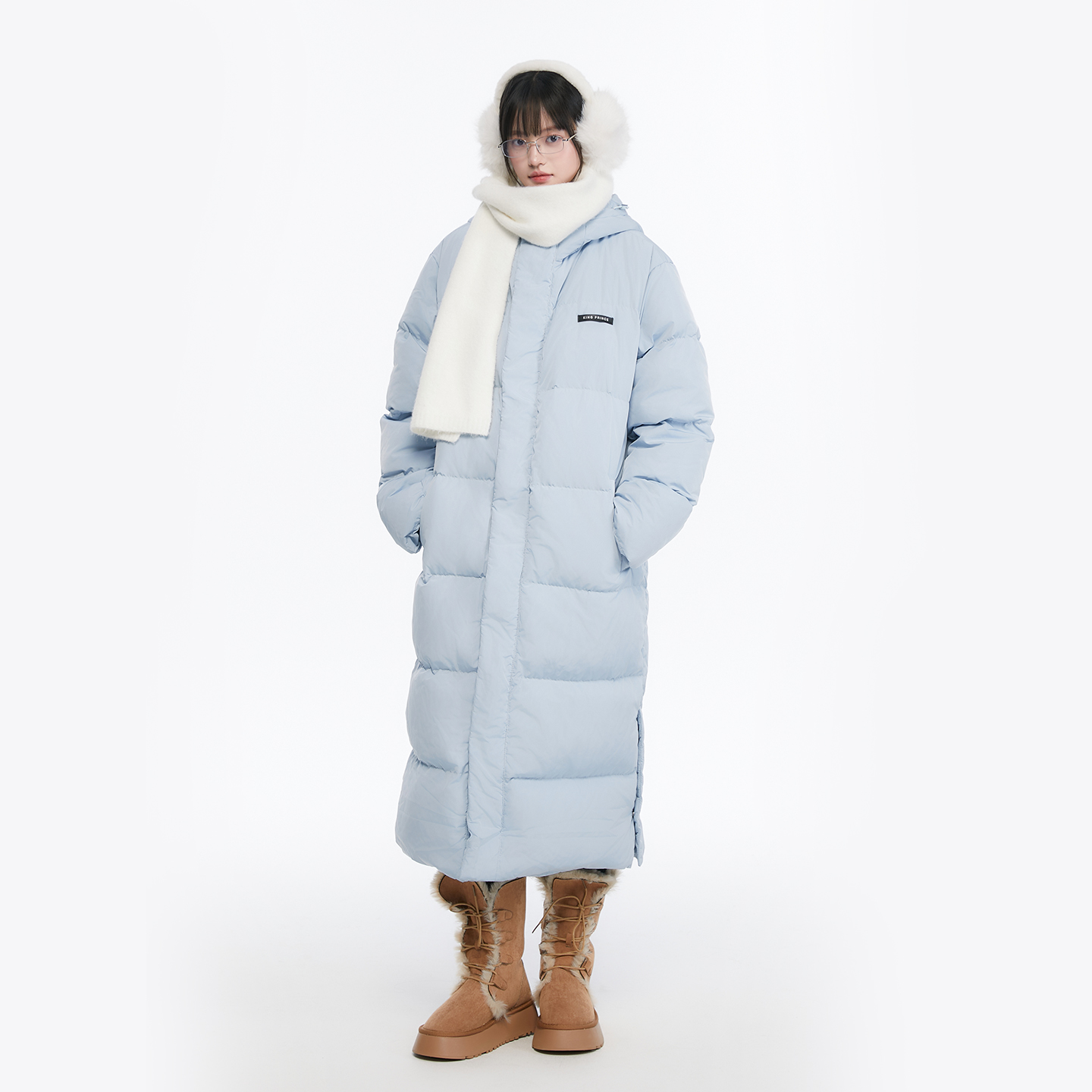 King Prince 2025冬季新品经典情侣同款保暖连帽中长款羽绒服女潮