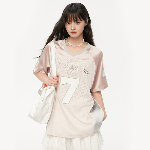 King Prince棕榈树球衣短袖T恤女宽松休闲百搭运动美式复古上衣