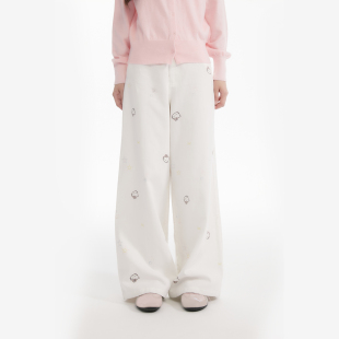 直筒阔腿休闲裤 King 百搭新款 女时尚 Prince可爱kitty猫印花牛仔裤