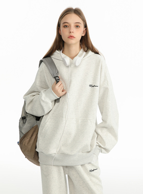 King prince春秋新款灰色卫衣情侣连帽运动套装简约重磅帽衫外套
