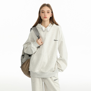 简约重磅帽衫 灰色卫衣情侣连帽运动套装 外套 prince春秋新款 King
