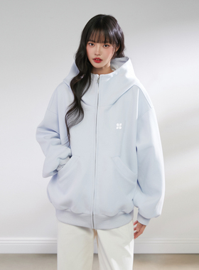 King Prince多巴胺色系空气感高领卫衣连帽开衫上衣女秋冬外套