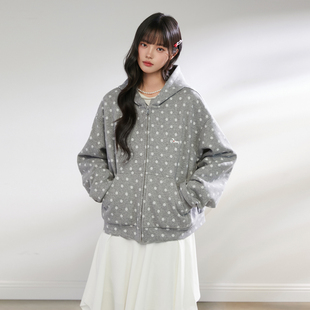 外套女秋款 卫衣休闲百搭开衫 Prince韩系波点满印连帽短款 King