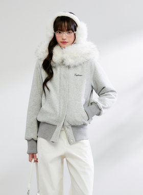 King Prince冬季新款连帽毛绒开衫拉链卫衣加厚毛领保暖加绒外套