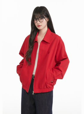 King Prince红色哈灵顿夹克秋季基础通勤情侣百搭短宽松外套潮