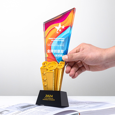 2025新款创意3D打印五角星彩色水晶奖杯定制定做公司年会嘉奖定制