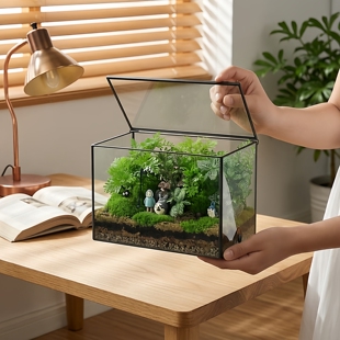 饰卧室房间摆设 简约几何玻璃罩花盒苔藓微景观瓶花房咖啡厅摆件装